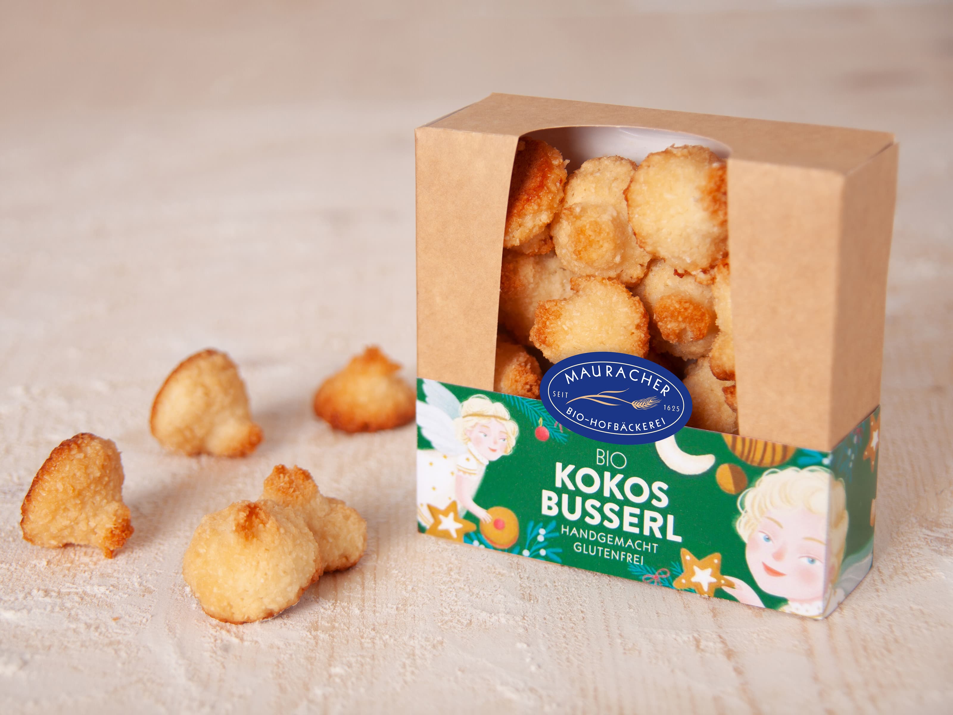 Kokosbusserl glutenfrei 140g im Geschenkkarton